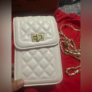 White Quilted Crossbody Bag with Gold Chain